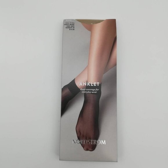 Nordstrom Lot Of 3 Womens Anklet Socks Light Nude 20 Denier 8139A One Size New - Picture 2 of 6
